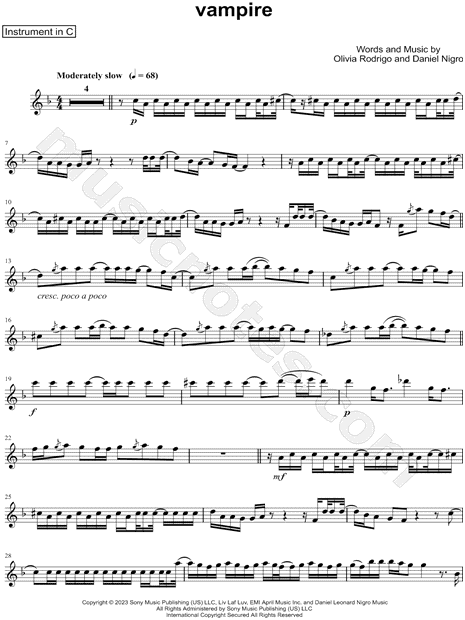 Vampire by Olivia Rodrigo - Cello - Digital Sheet Music