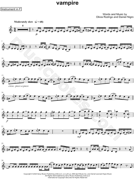 Vampire by Olivia Rodrigo - Cello - Digital Sheet Music