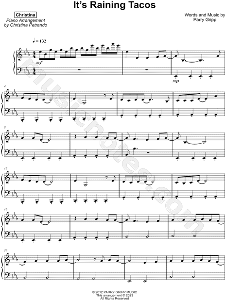 Free Its Raining Tacos by Parry Gripp sheet music