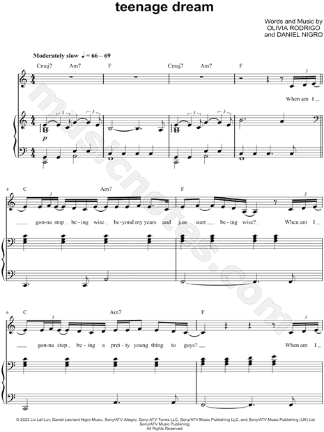 Olivia Rodrigo - teenage dream Sheet music for Piano, Vocals, Flute, Oboe &  more instruments (Mixed Ensemble)