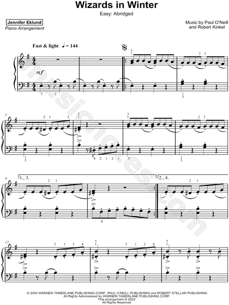 Wizards in Winter (Beginner Solo with Duet) By Trans-Siberian Orchestra -  F.M. Sheet Music - Pop Arrangements by Jennifer Eklund