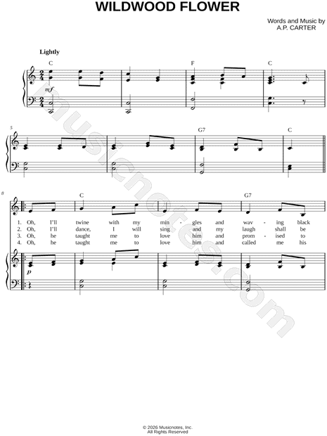 Wildwood Flower by The Carter Family - Piano/Vocal/Chords Sheet Music (Page 1 of 2)