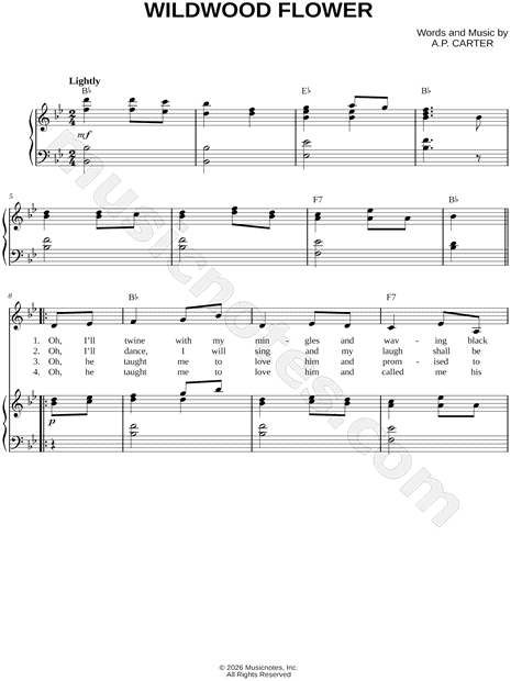 Wildwood Flower by The Carter Family - Piano/Vocal/Chords Sheet Music (Page 1 of 2)