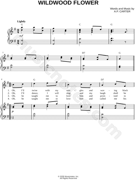 Wildwood Flower by The Carter Family - Piano/Vocal/Chords Sheet Music (Page 1 of 2)