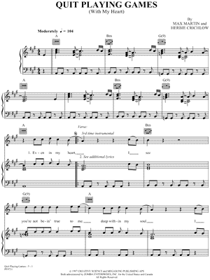 Quit Playing Games (With My Heart)" Sheet Music by Backstreet Boys for  Piano/Vocal/Chords - Sheet Music Now