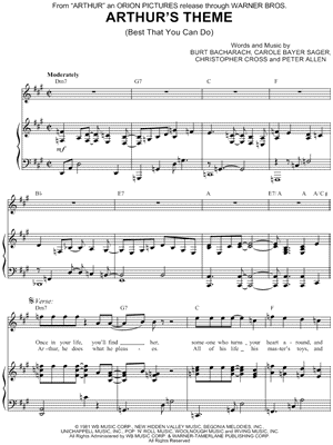 Christopher Cross - Arthur's Theme (Best That You Can Do) - (from Arthur, an Orion Pictures release through Warner Bros.) - Sheet Music (Digital Download)