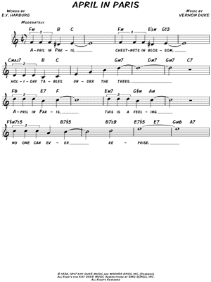 Vernon Duke April In Paris Sheet Music Leadsheet In C Major Transposable Download Print Sku Mn