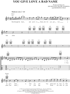 Bon Jovi - You Give Love a Bad Name - Sheet Music (Digital Download)
