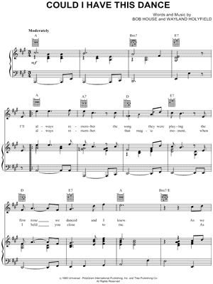 Anne Murray Could I Have This Dance Sheet Music In A Major Transposable Download Print Sku Mn