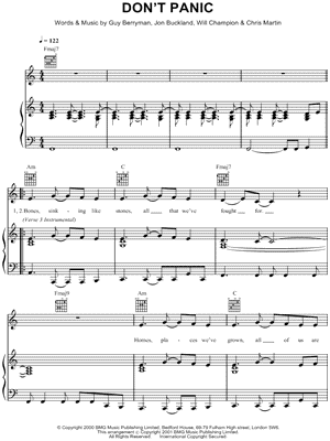 Coldplay Don T Panic Sheet Music In C Major Download