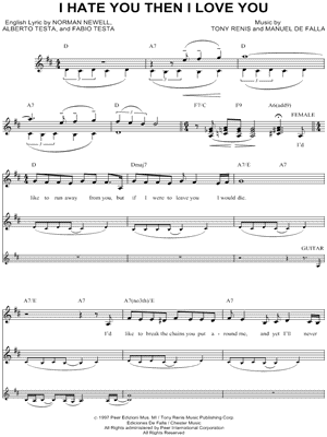 Celine Dion I Hate You Then I Love You Sheet Music In D Major Download Print Sku Mn