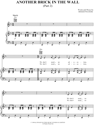 Pink Floyd Another Brick In The Wall Part 2 Sheet Music In D Minor Transposable Download Print Sku Mn