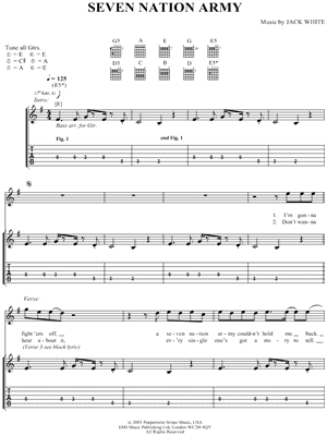 The White Stripes Seven Nation Army Guitar Tab In G Major Download Print Sku Mn0045186