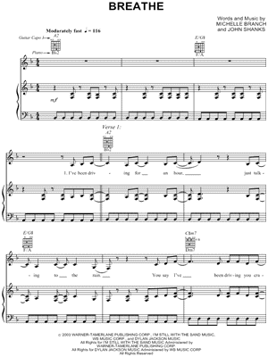 Everywhere by Michelle Branch - Piano, Vocal, Guitar - Digital Sheet Music