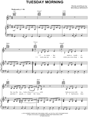 Everywhere by Michelle Branch - Piano, Vocal, Guitar - Digital Sheet Music