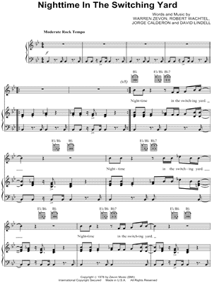 Werewolves Of London Sheet Music | Warren Zevon | Piano, Vocal & Guitar  Chords