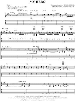 My Hero sheet music for guitar solo (easy tablature) (PDF)