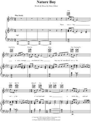 David Bowie "Nature Boy" Sheet Music in F Minor (transposable) Download & Print - SKU: MN0050652