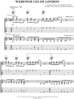 Werewolves of London Sheet Music - 8 Arrangements Available Instantly -  Musicnotes