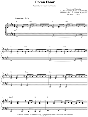 Audio Adrenaline Ocean Floor Sheet Music In E Major Download