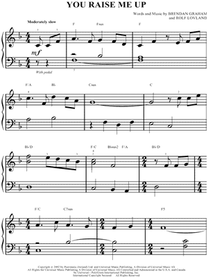 Josh Groban You Raise Me Up Sheet Music Easy Piano In F Major Transposable Download Print Sku Mn