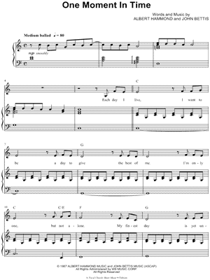 justa Catastrófico Diversidad Whitney Houston "One Moment in Time" Sheet Music in C Major (transposable)  - Download & Print - SKU: MN0052237