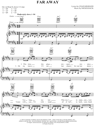 Nickelback Far Away Sheet Music In B Major Transposable Download Print Sku Mn