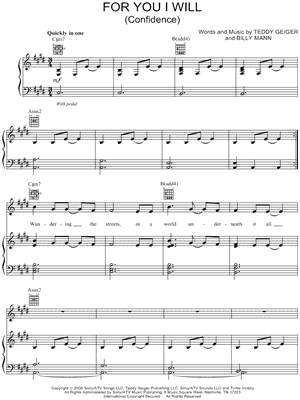 Teddy Geiger - For You I Will - Confidence - Sheet Music (Digital Download)