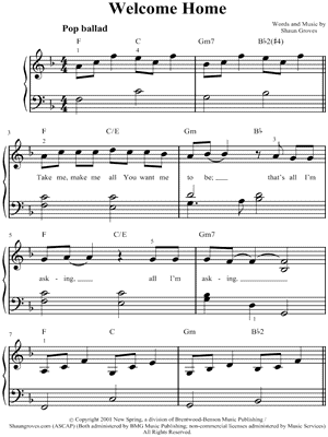 Shaun Groves Welcome Home Sheet Music Easy Piano In F Major Download Print Sku Mn0054499