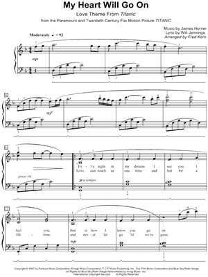 Celine Dion - My Heart Will Go On - Love Theme from Titanic - Sheet Music (Digital Download)