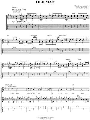 Neil Young Old Man Guitar Tab In D Major Download Print Sku Mn0055823