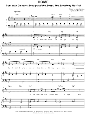 Home From Beauty And The Beast The Broadway Musical Sheet Music In A Major Transposable Download Print Sku Mn