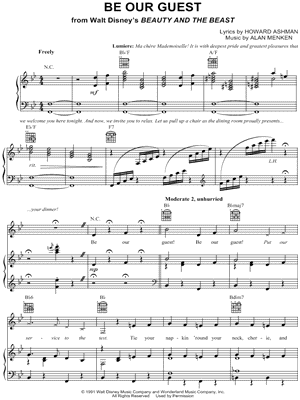 Be Our Guest From Beauty And The Beast Sheet Music In Bb Major Transposable Download Print Sku Mn0057041 - roblox guest song lyrics