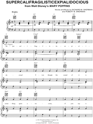 Julie Andrews - Supercalifragilisticexpialidocious - from Walt Disney's Mary Poppins - Sheet Music (Digital Download)