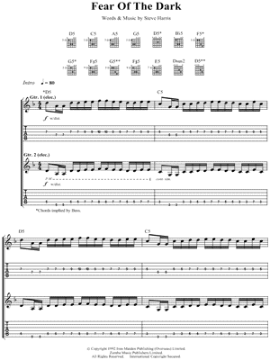 Iron Maiden - Fear of the Dark - Sheet Music (Digital Download)