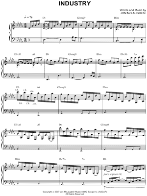 Jon Mclaughlin Industry Sheet Music In Db Major Transposable Download Print Sku Mn0057887