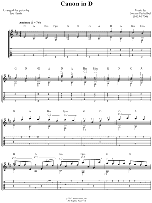 Johann Pachelbel Canon In D Guitar Tab In D Major Download Print Sku Mn