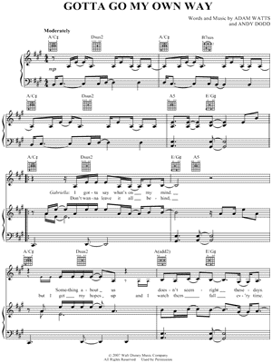 Vanessa Anne Hudgens Gotta Go My Own Way Sheet Music In A Major Transposable Download Print Sku Mn