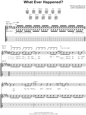 The Strokes 'You Only Live Once' Sheet Music & Chords  Printable Guitar  Tab PDF Notes 