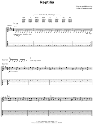 You Only Live Once Gitarre TAB - PDF Noten von The Strokes in E