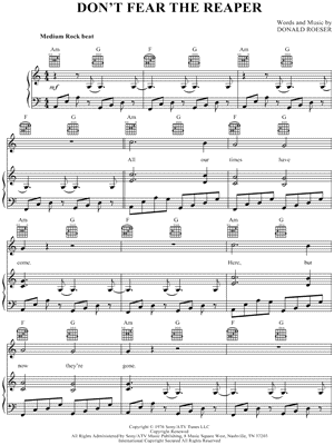 Blue Oyster Cult Don T Fear The Reaper Sheet Music In A Minor Transposable Download Print Sku Mn