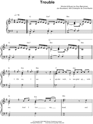 Coldplay Trouble Sheet Music Easy Piano Piano Solo In G Major Download Print Sku Mn0061162 Chris martin uses a lot of different versions of chords in this video. cad