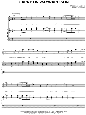 Kansas Carry On Wayward Son Sheet Music In A Minor Transposable Download Print Sku Mn