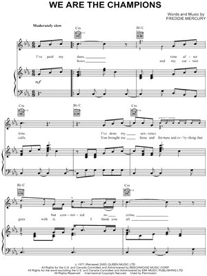 Queen "We Are the Champions" Sheet in C Minor (transposable) - Download & Print - SKU: MN0063752