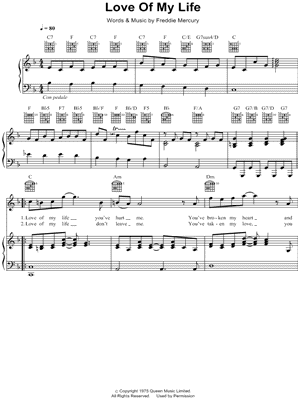 Queen: Love Of My Life sheet music for voice and piano (PDF)