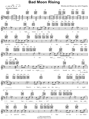 Bad Moon Rising Sheet Music | Creedence Clearwater Revival | Real Book –  Melody, Lyrics & Chords