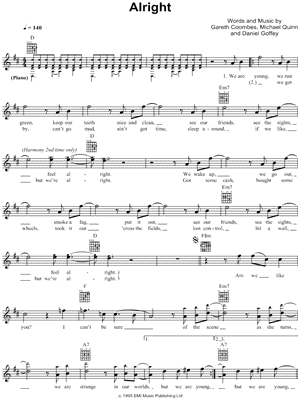 batalla Ejecución Anterior Supergrass Sheet Music to download and print