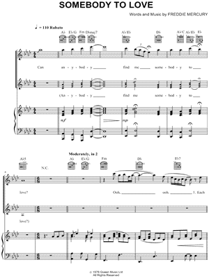 Queen "Somebody to Love" Sheet Music in Ab Major (transposable) - Download & - SKU: MN0070006