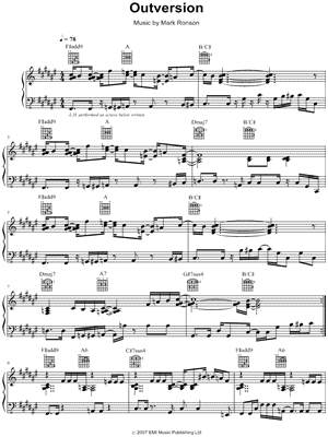 Mark Ronson - Outversion - Sheet Music (Digital Download)