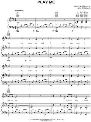 Play Me Sheet Music | Neil Diamond | Easy Guitar